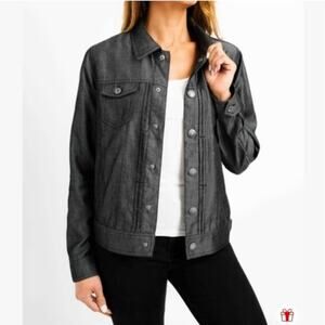 Bomber Flight Jacket Tahari Pintuck Size M Lightweight Chambray Western Casual